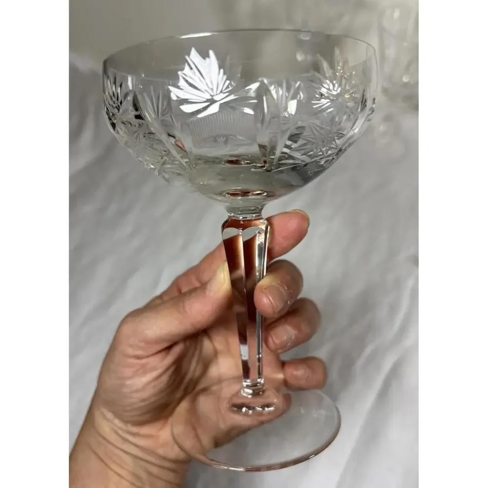 Vintage Etched Crystal Wine & Cocktail Glasses – Set of 6 Mismatched Lot